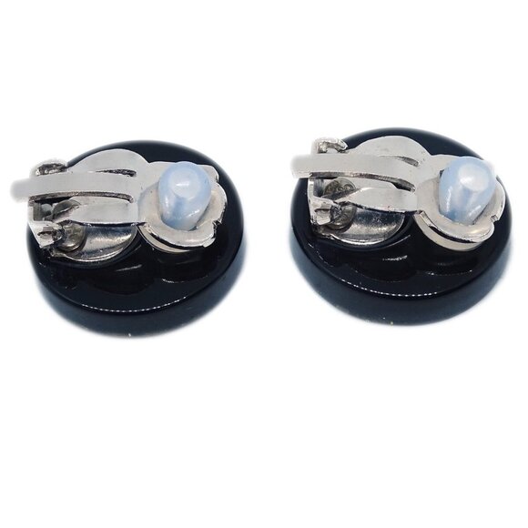 Chanel Button Earrings Clip-On Rhinestone Black - Picture 3 of 4